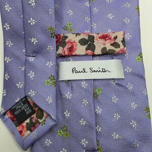 Paul Smith Mens Floral 100% Silk Tie Necktie Purple Green White Floral Italy 3.5